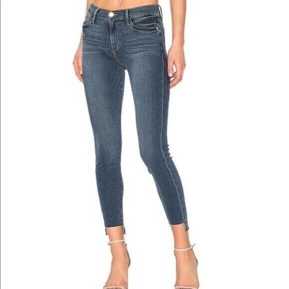 FRAME Denim Jeans Womens Le High Skinny Blue Woodhaven Raw Hem Size 27 - Picture 1 of 9